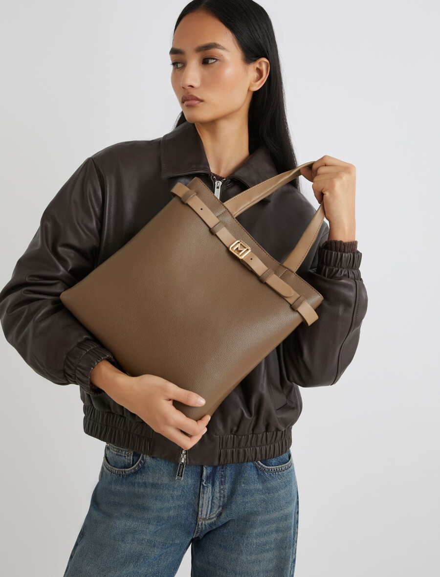 sac cabas vertical avec bandoulière - kaki