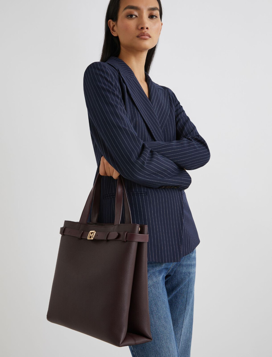 sac cabas vertical avec bandoulière - dark bown