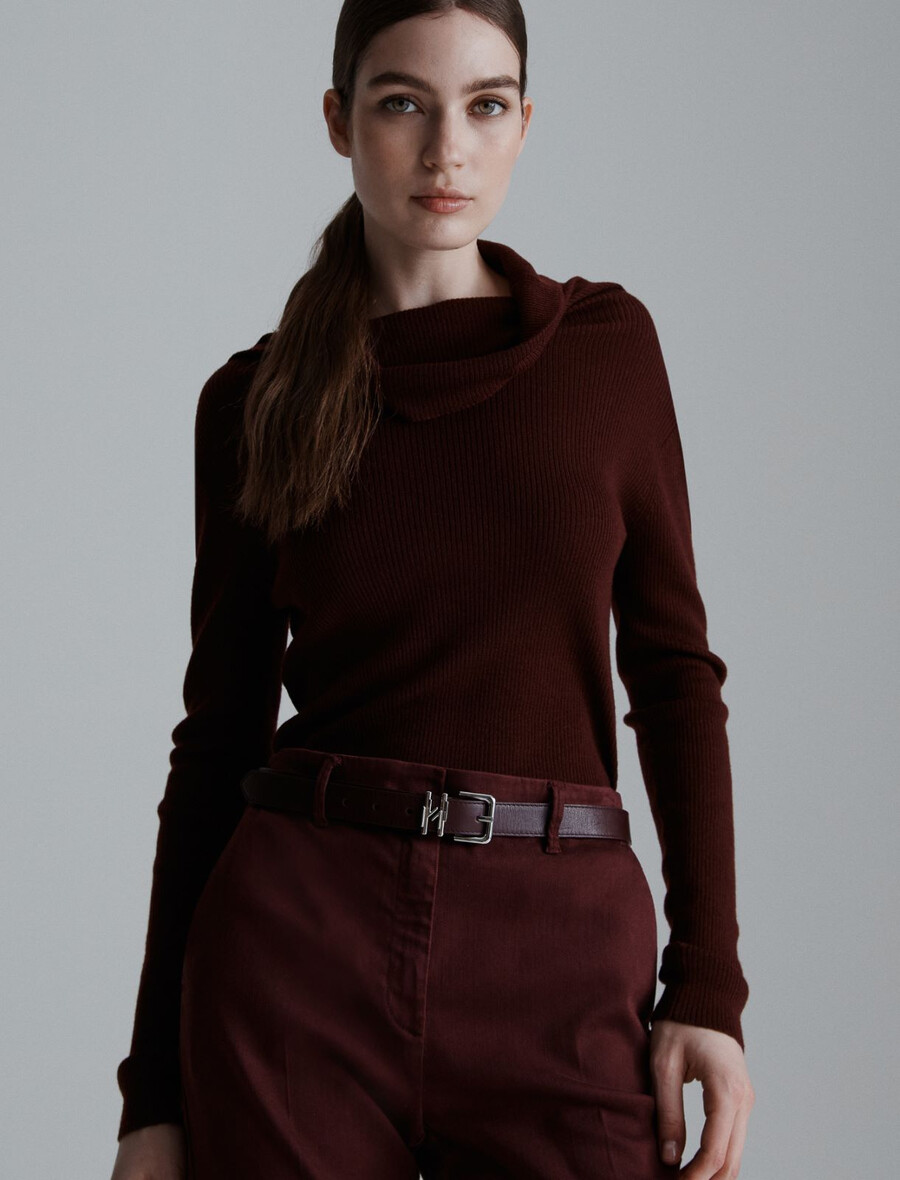 ceinture en cuir avec boucle - bordeaux