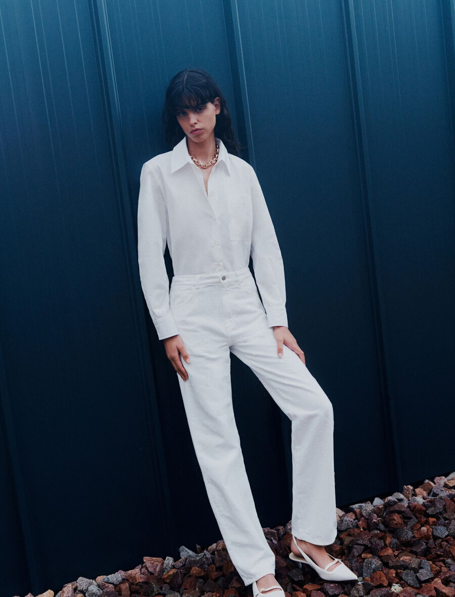 jean en denim coupe droite - blanc