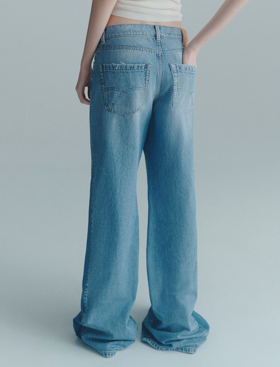 jean taille basse à jambes larges - bleu clair