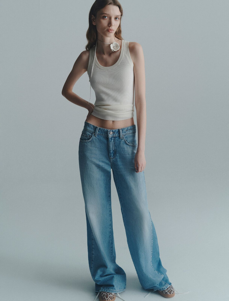 jean taille basse à jambes larges - bleu clair