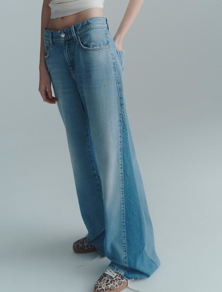 jean taille basse à jambes larges - bleu clair