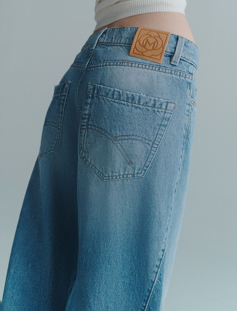 jean taille basse à jambes larges - bleu clair