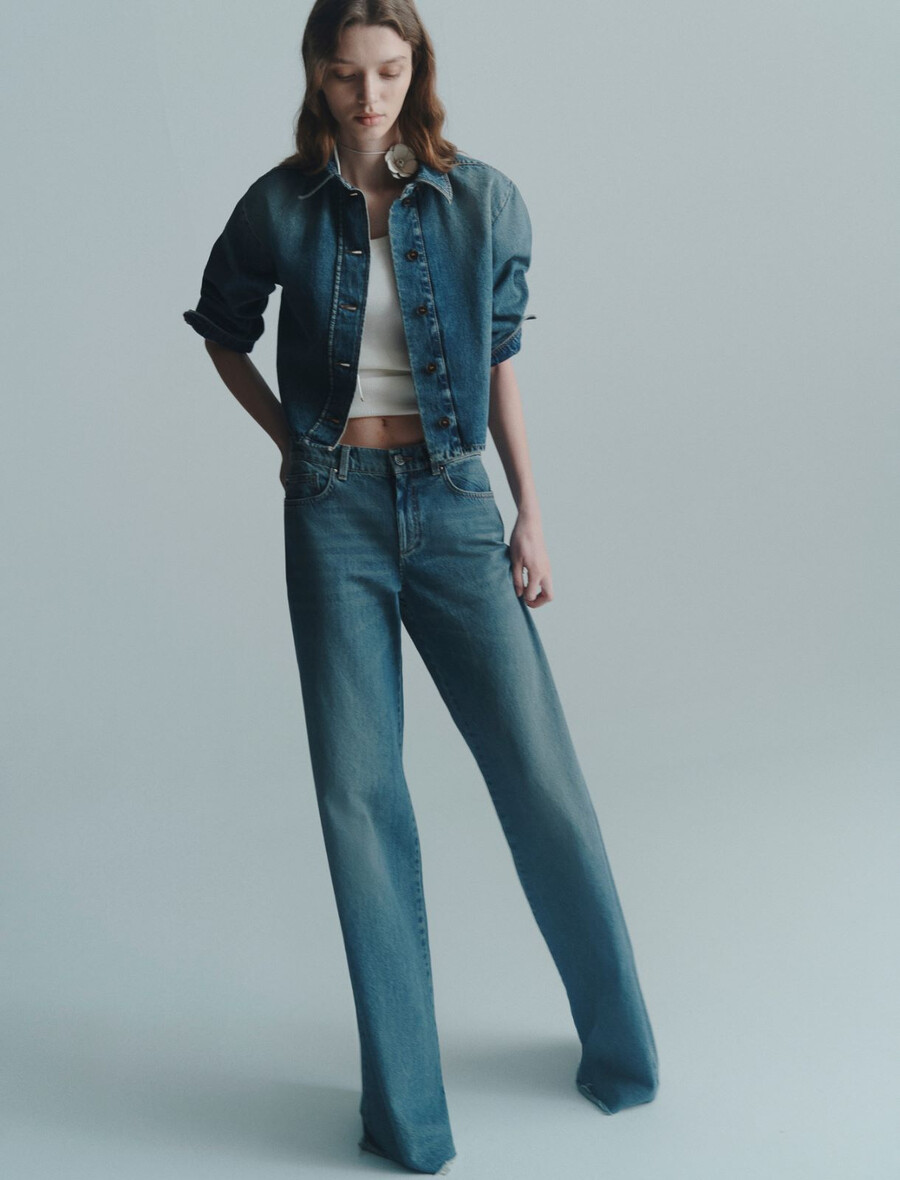 jean taille basse à jambes larges - bleu de prusse