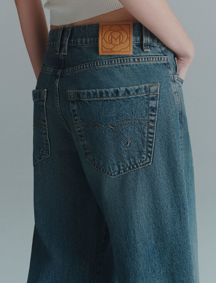 jean taille basse à jambes larges - bleu de prusse