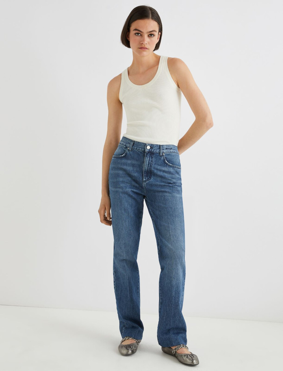 jean large surpiqué - blue jeans