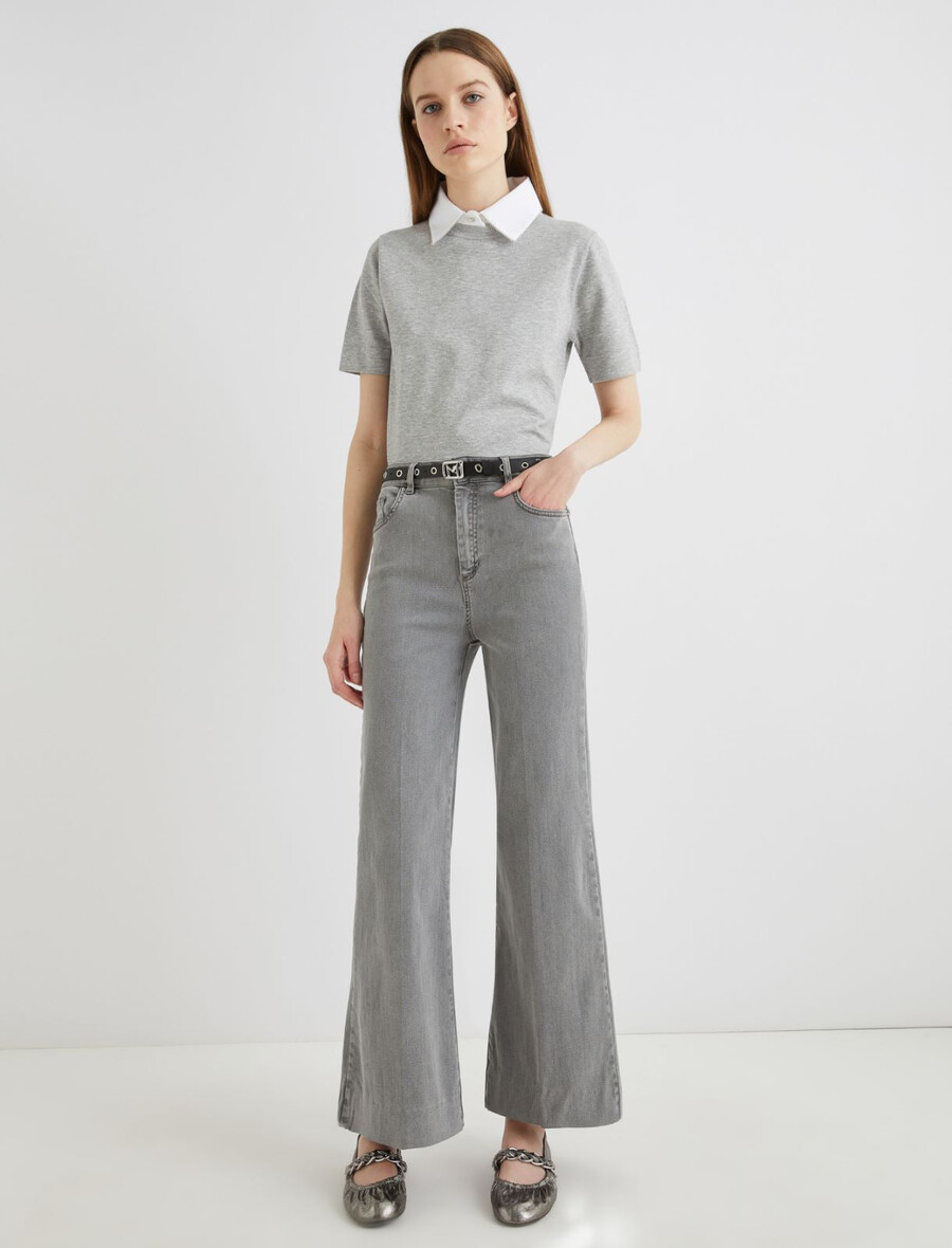 jean court à jambes larges - jeans gris