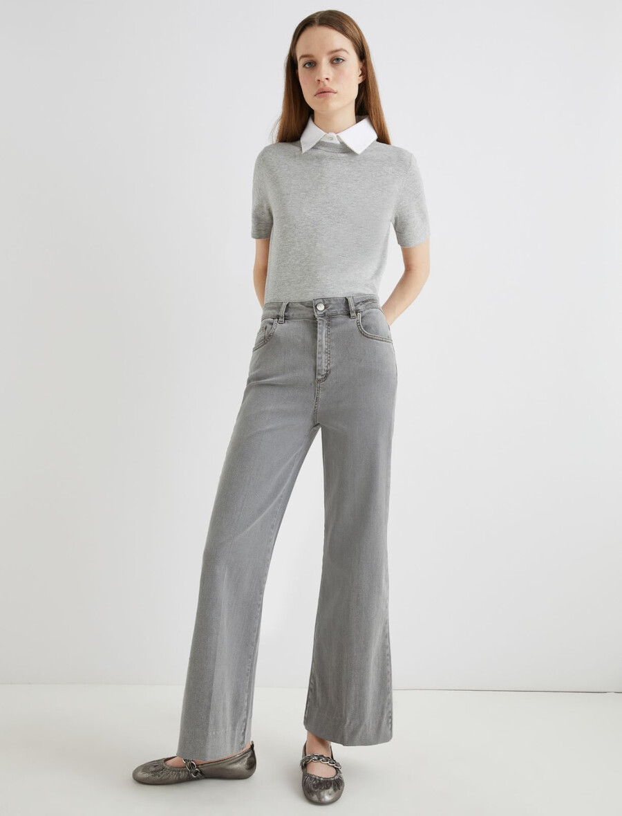 jean court à jambes larges - jeans gris