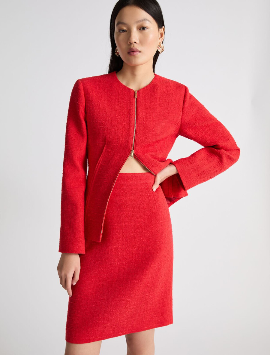 jupe droite extensible à motif panier - rouge