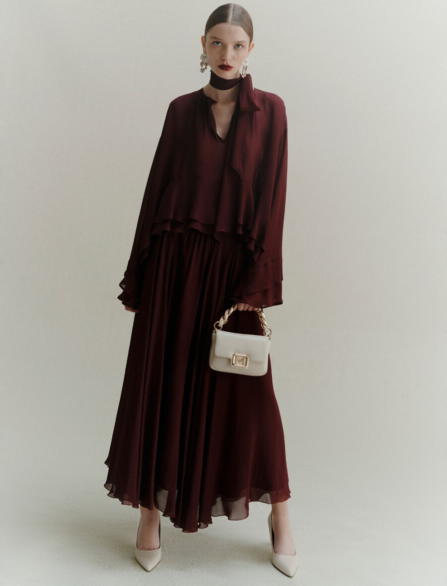 jupe longue en georgette - bordeaux