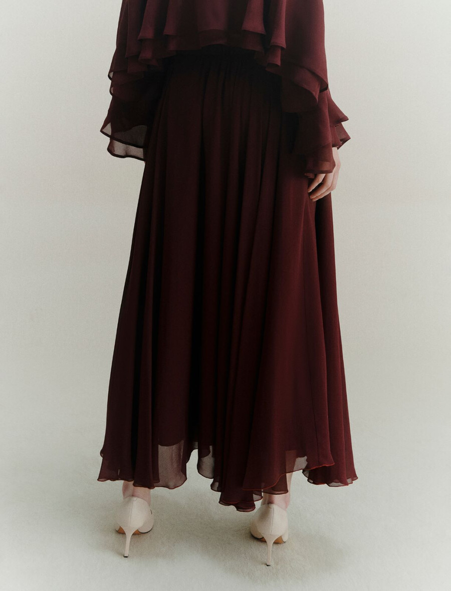 jupe longue en georgette - bordeaux