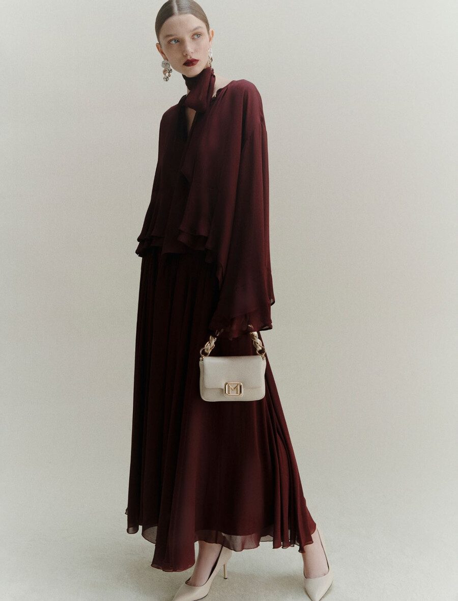 jupe longue en georgette - bordeaux