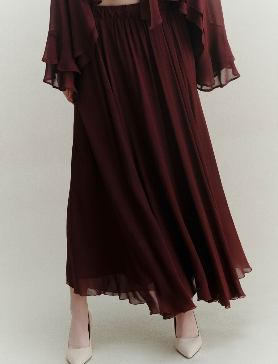 jupe longue en georgette - bordeaux