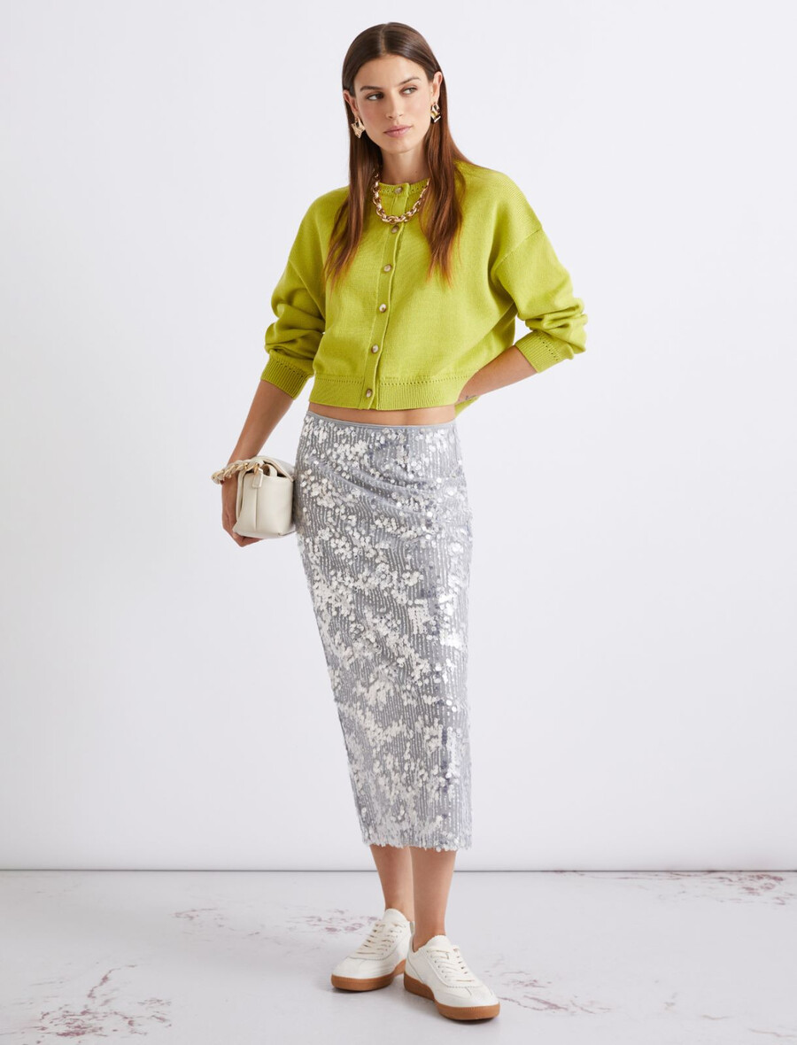 jupe midi à sequins - gris