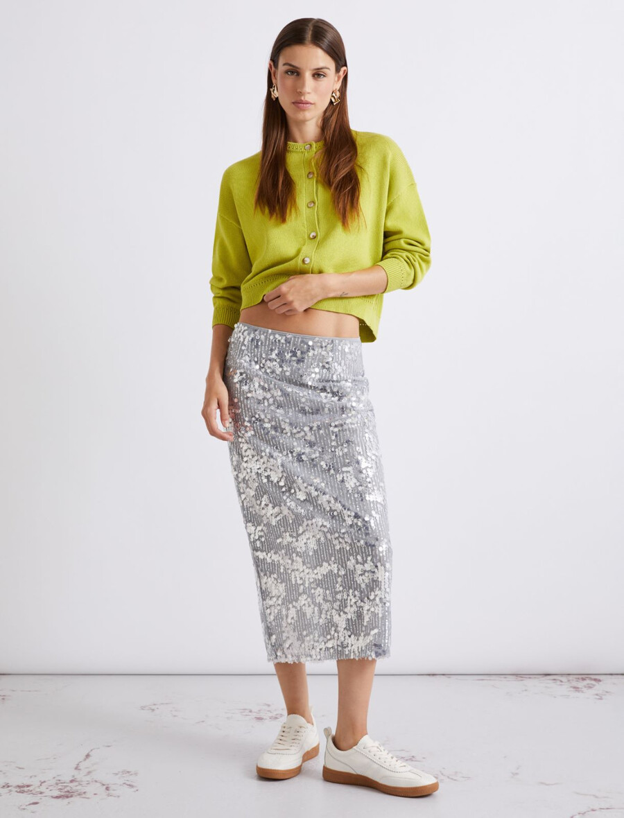 jupe midi à sequins - gris