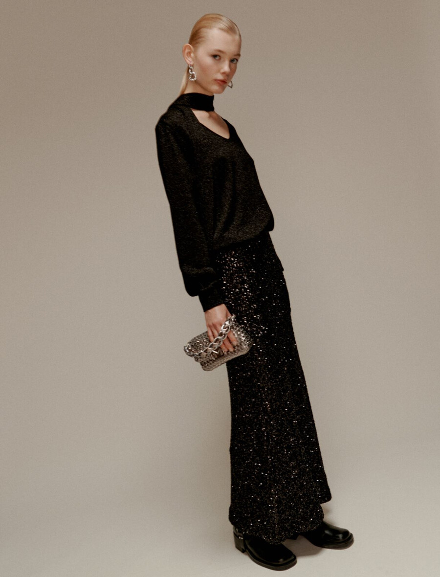 jupe midi à sequins - noire