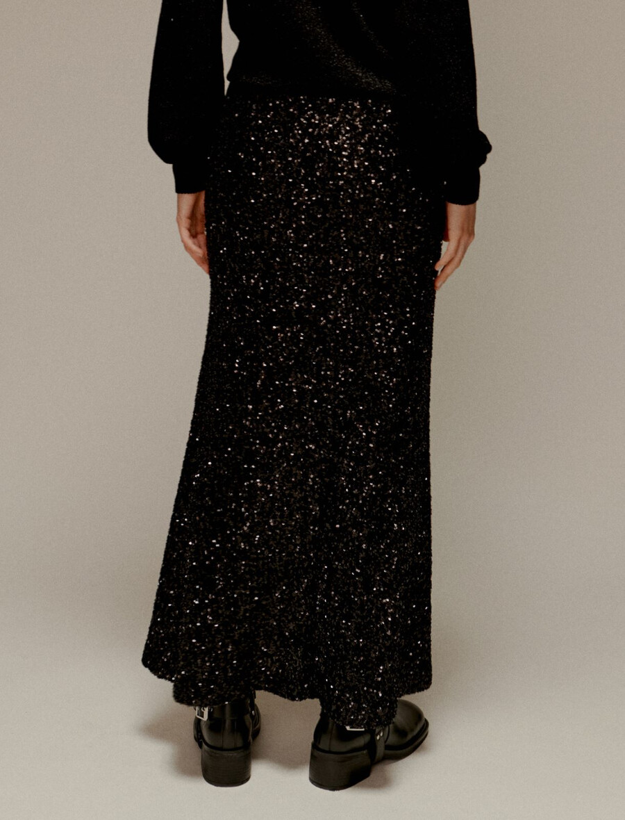 jupe midi à sequins - noire