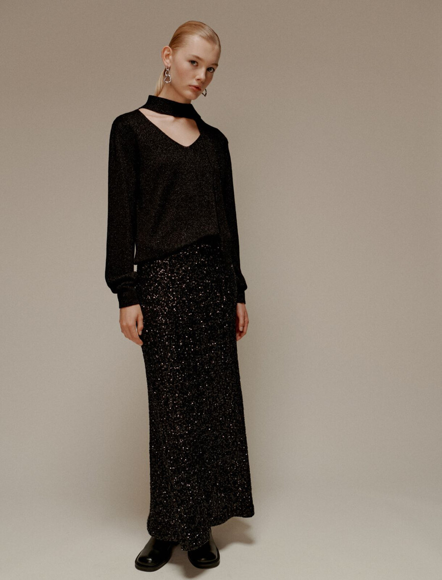 jupe midi à sequins - noire
