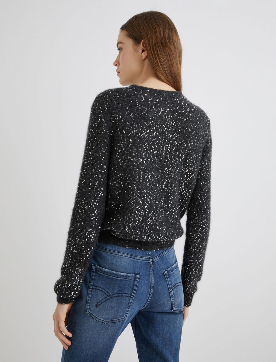 gilet en maille orné de sequins - gris mÉlange