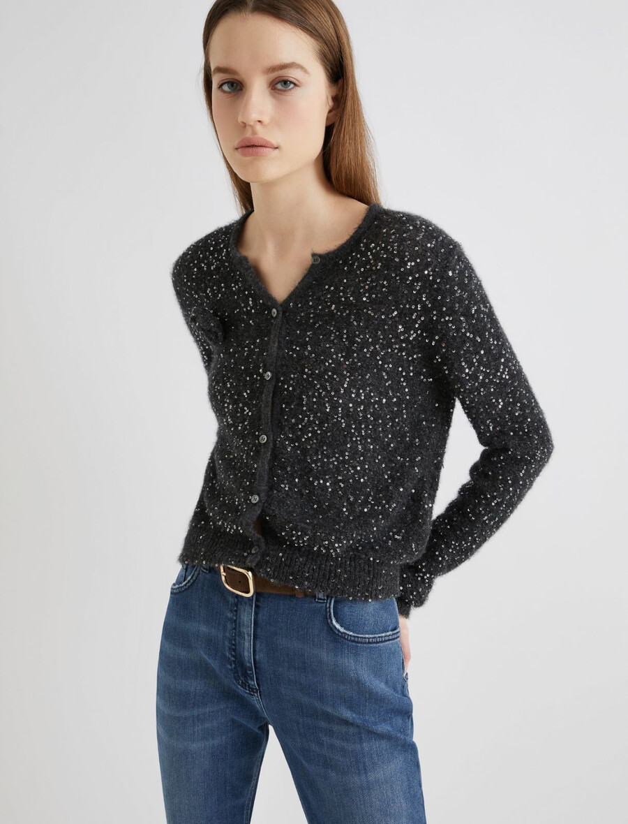 gilet en maille orné de sequins - gris mÉlange