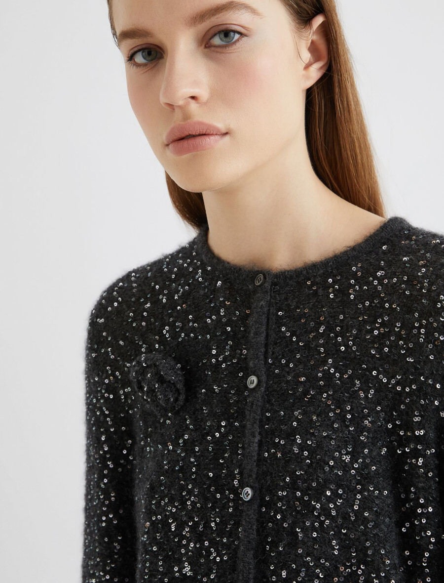 gilet en maille orné de sequins - gris mÉlange