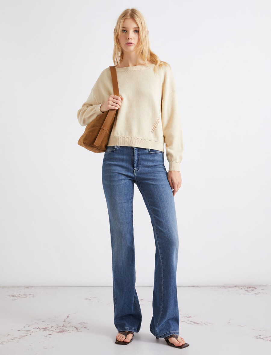 pull en coton à col bateau - laine blanc