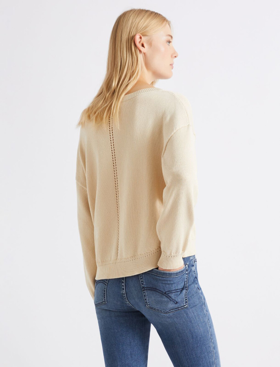 pull en coton à col bateau - laine blanc