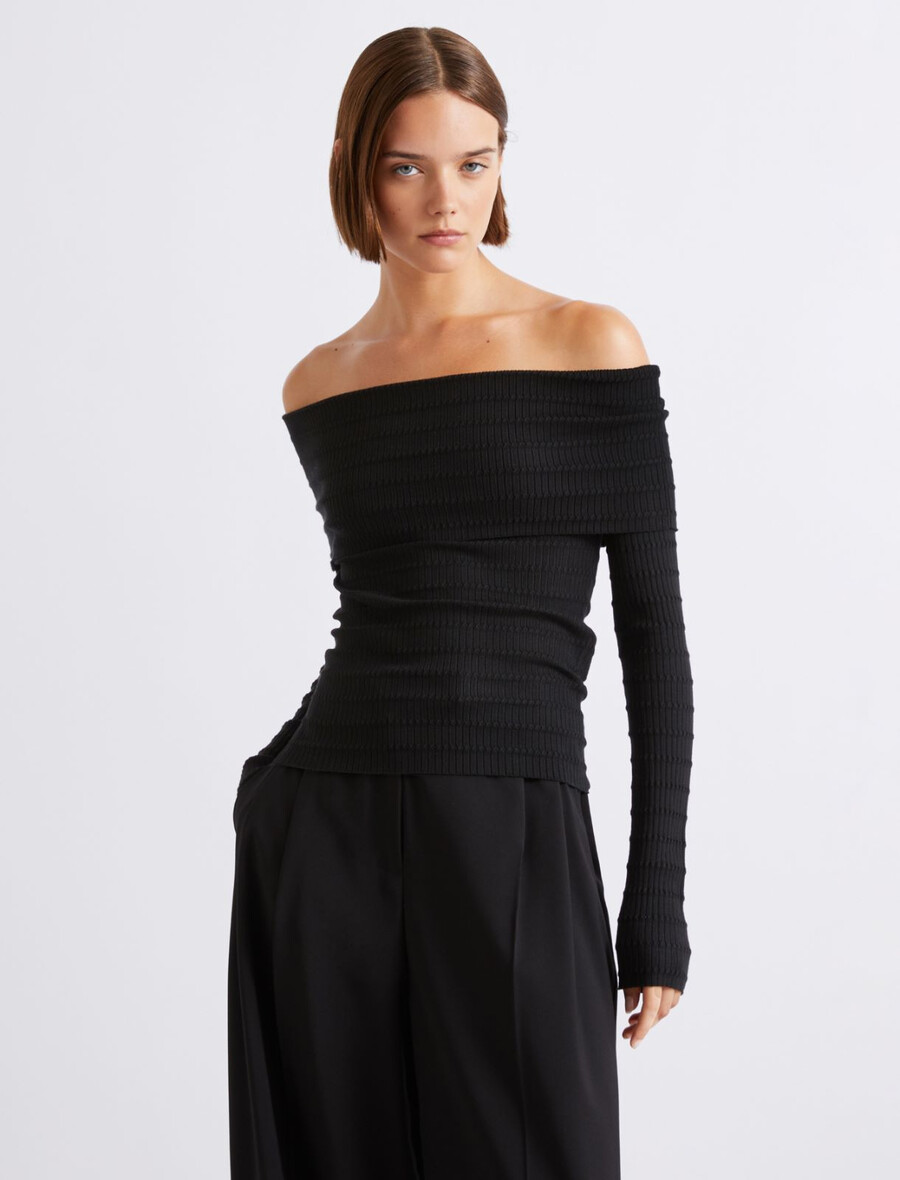 pull col roulé en viscose - noir