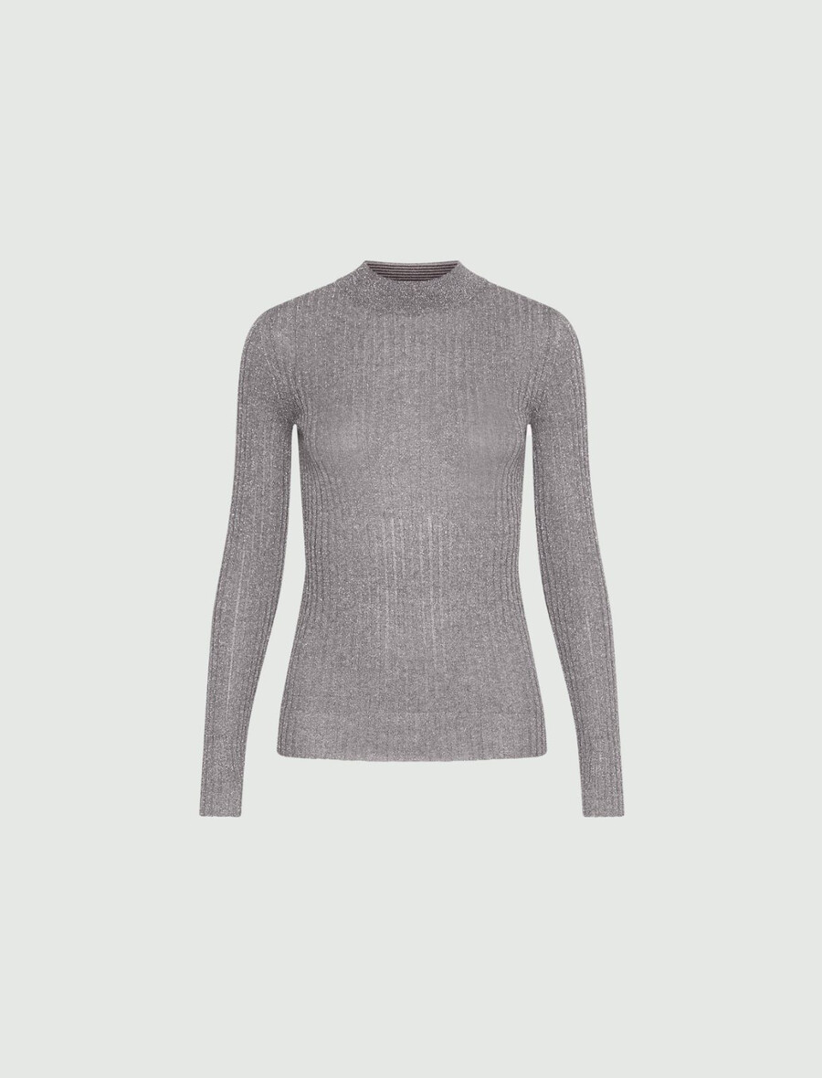 pull en maille côtelée orné de lurex - gris