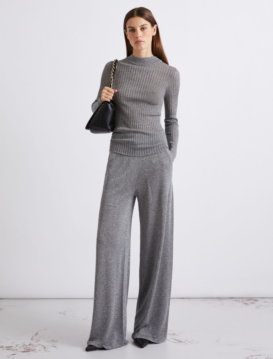 pull en maille côtelée orné de lurex - gris
