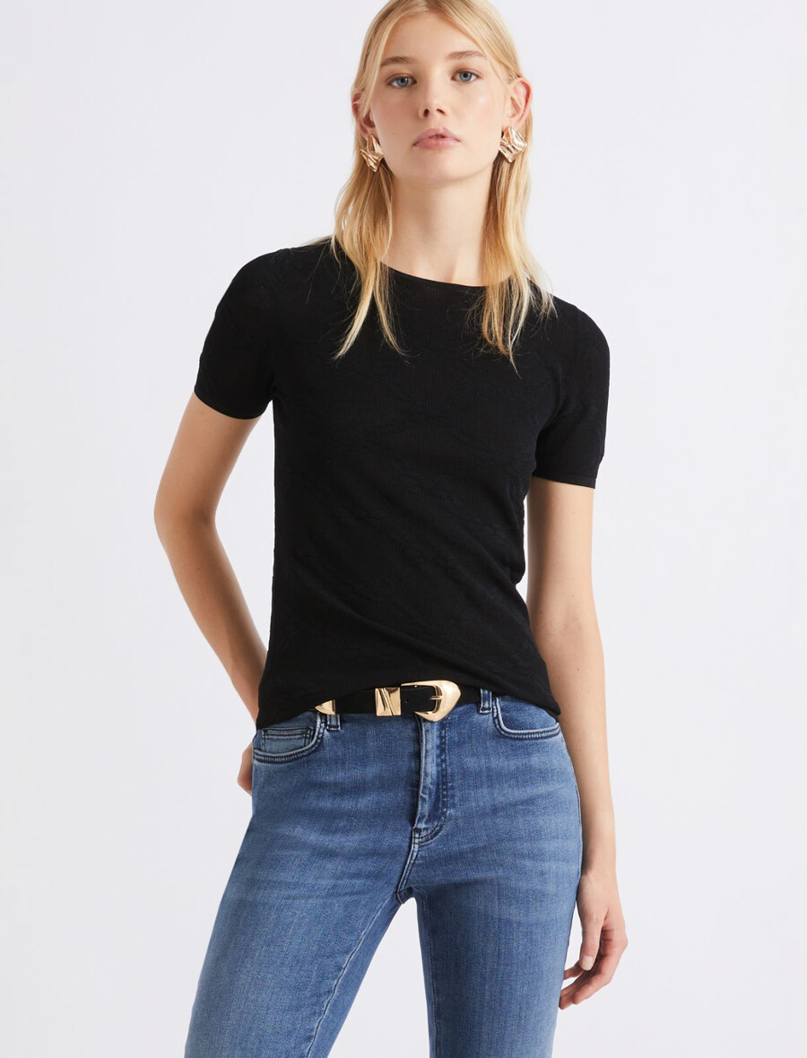 t-shirt en maille dentelle ultra-légère - noir