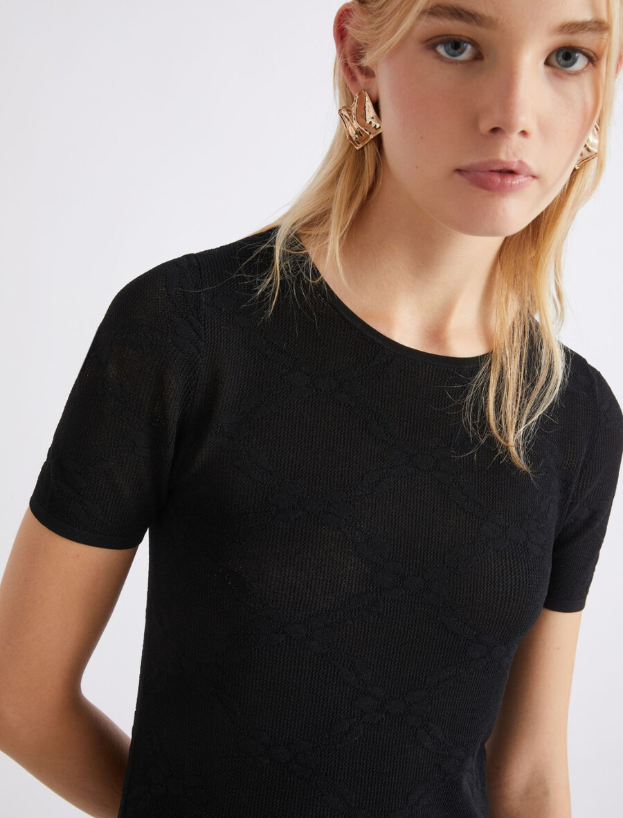 t-shirt en maille dentelle ultra-légère - noir