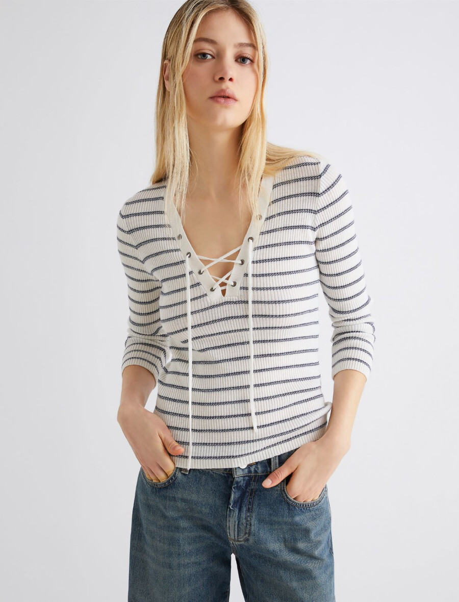 pull en pure laine orné de lurex - blanc