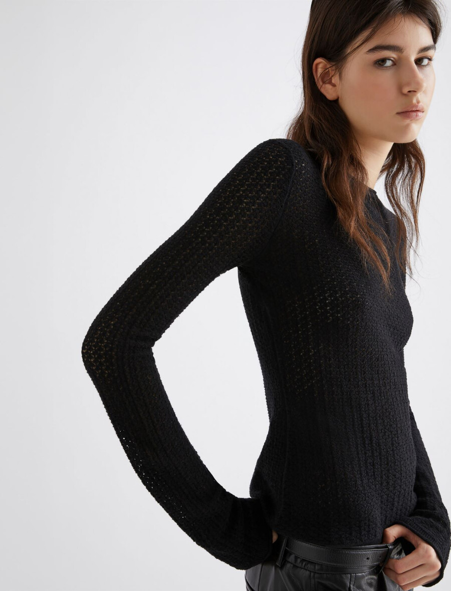 pull en coton à maille ajourée - noir