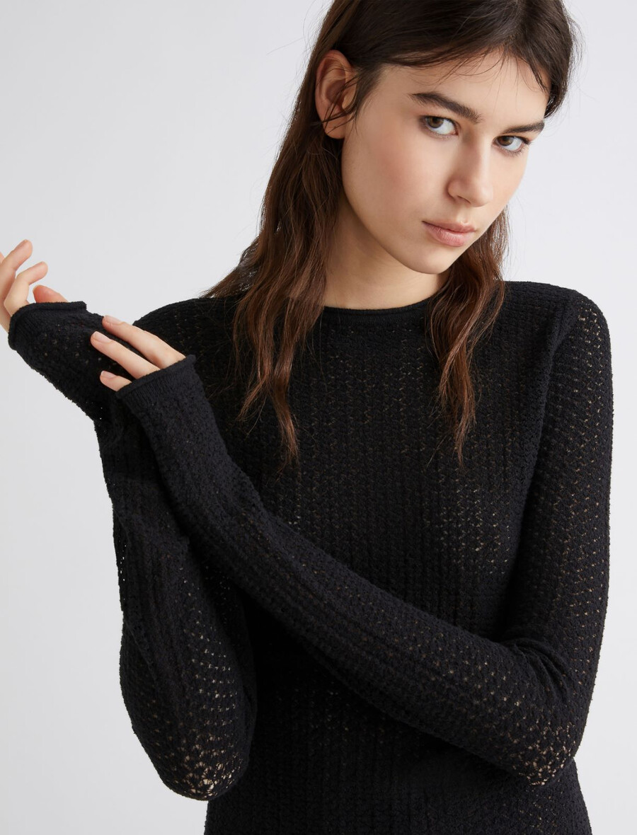 pull en coton à maille ajourée - noir