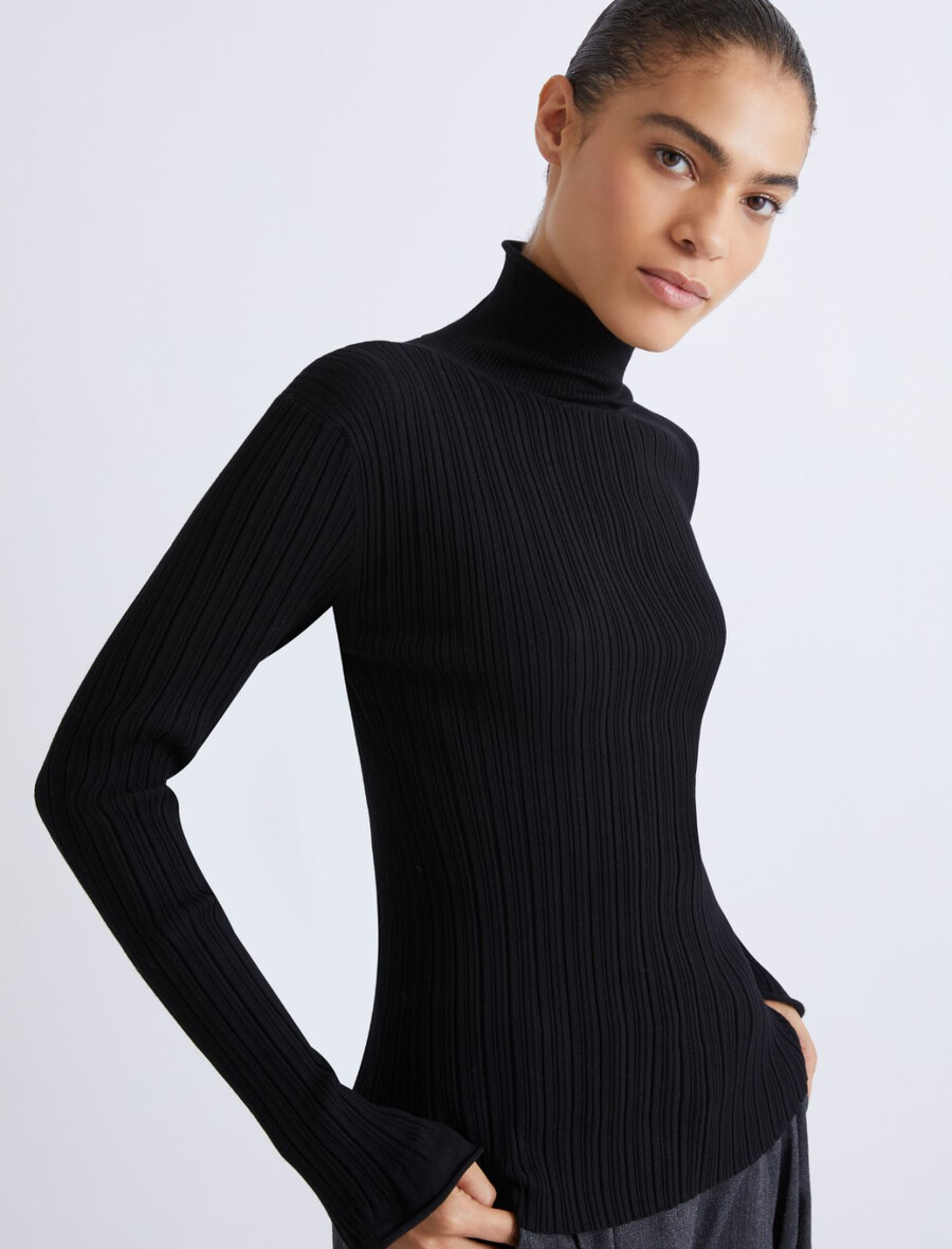 pull col roulé en viscose - noir