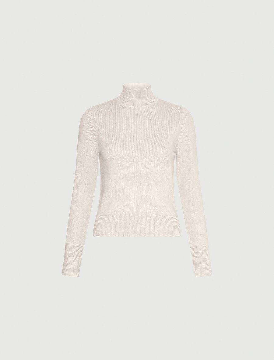 pull col roulé ajusté en laine et cachemire - ivoire