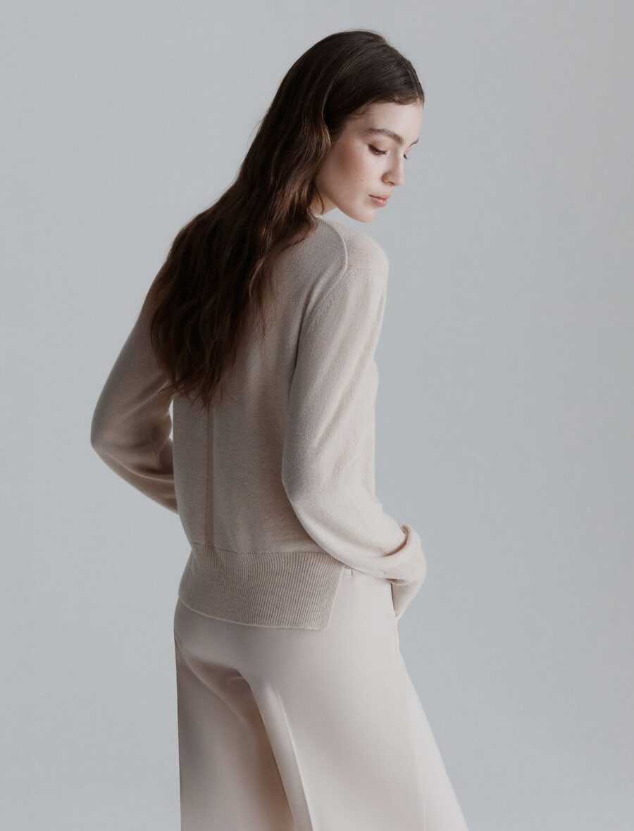 pull ras du cou en pur cachemire - crÈme