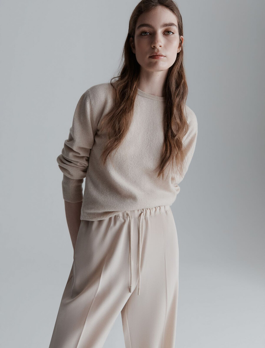 pull ras du cou en pur cachemire - crÈme