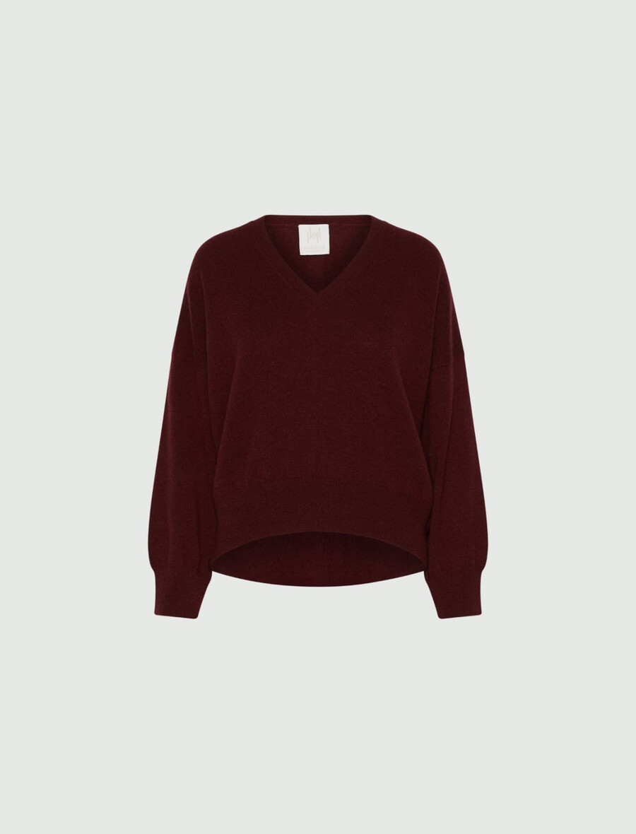 pull col v en pur cachemire - bordeaux