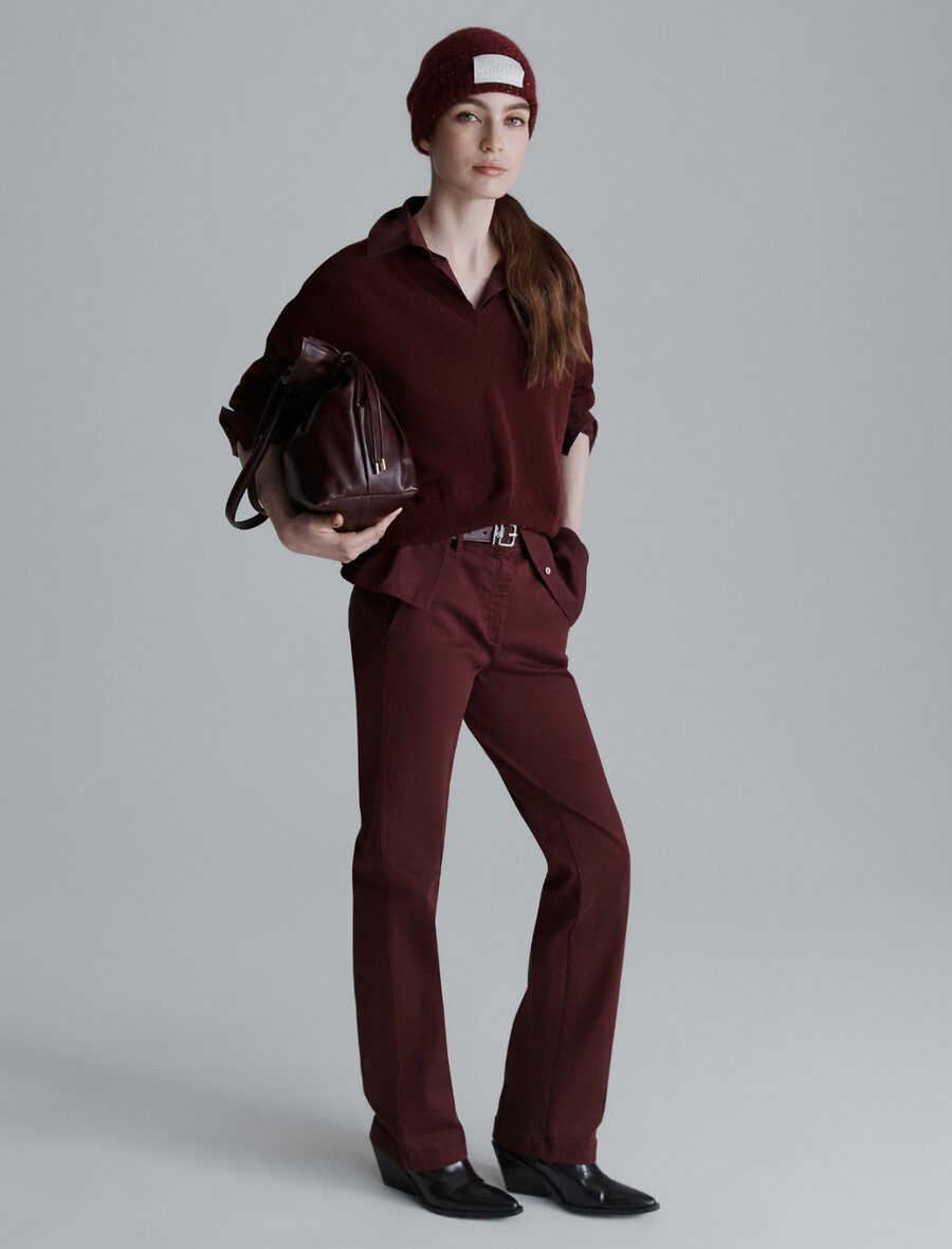 pull col v en pur cachemire - bordeaux