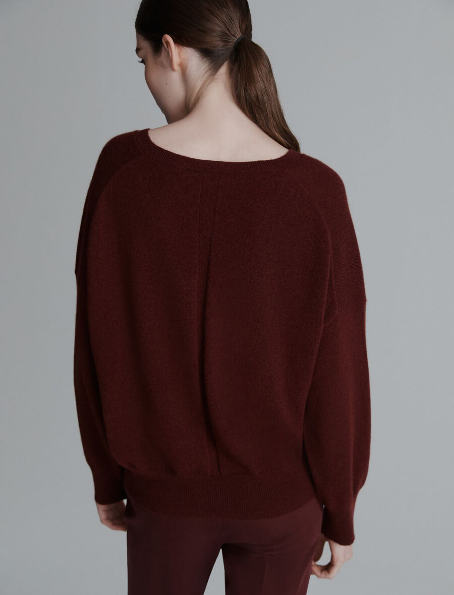 pull col v en pur cachemire - bordeaux