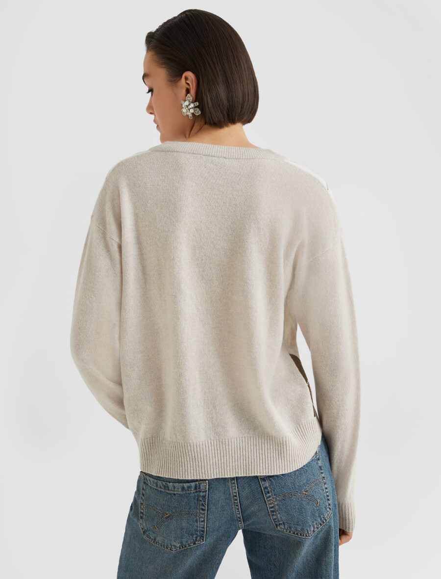 pull à empiècements en cachemire mélangé - naturel