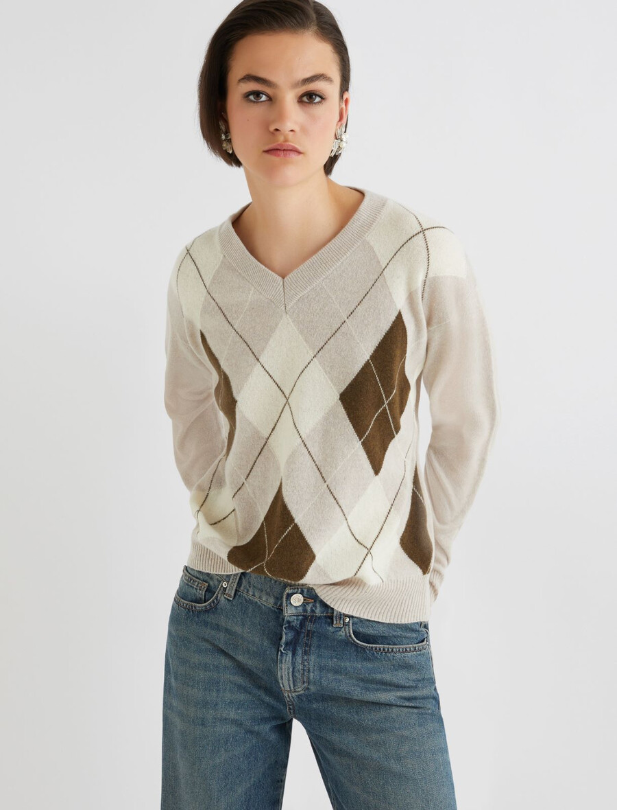 pull à empiècements en cachemire mélangé - naturel