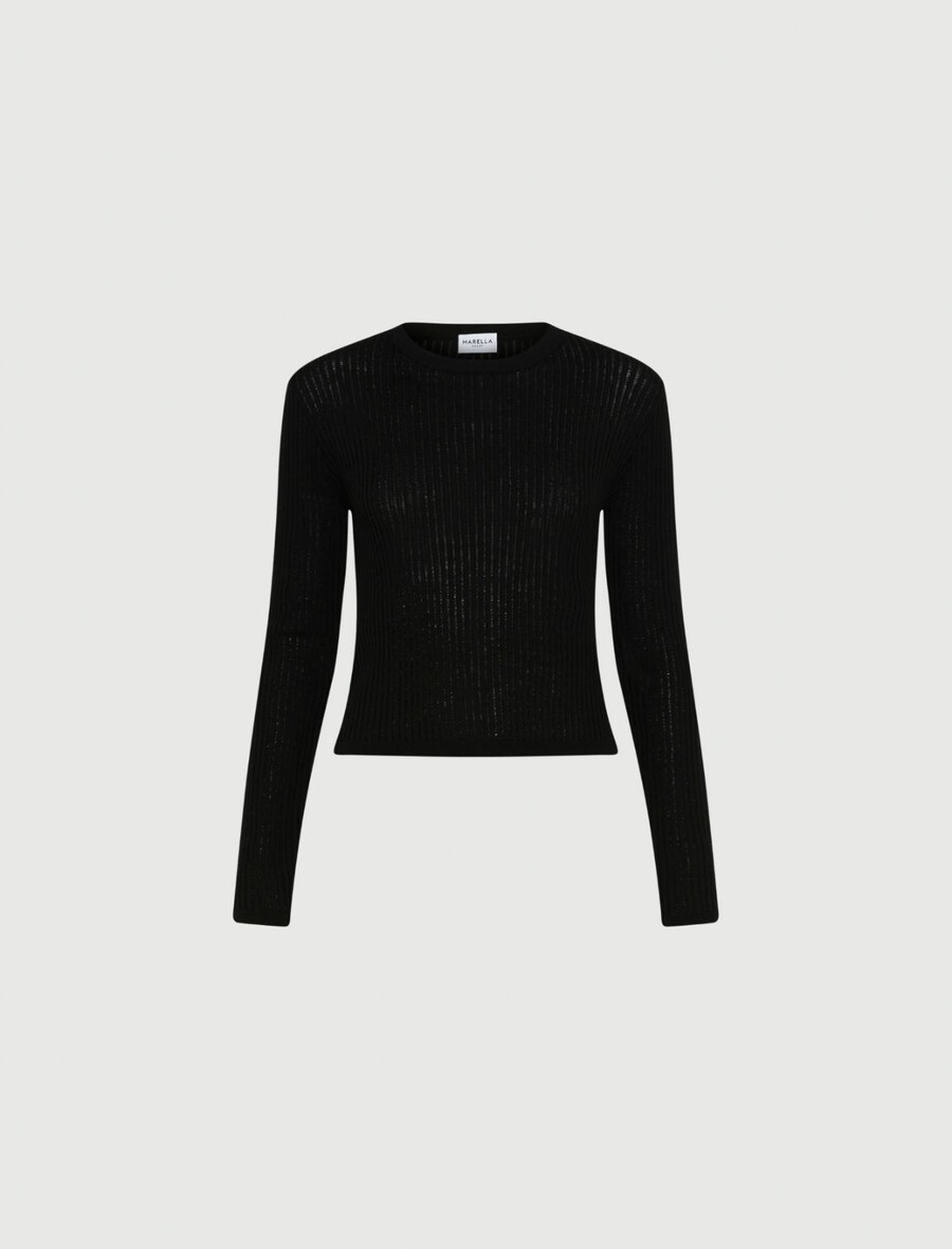 pull ultra-léger en maille côtelée - noir