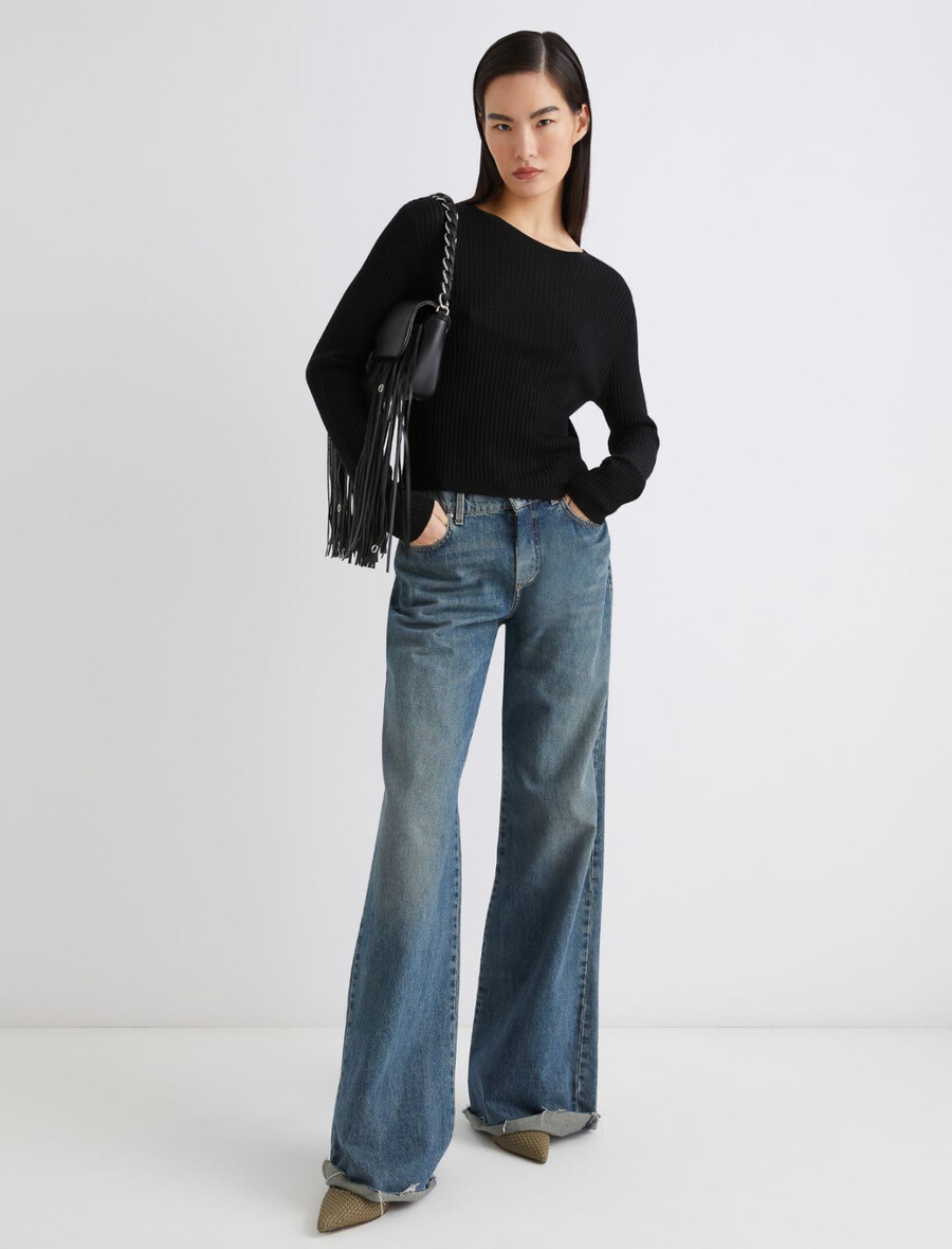 pull ultra-léger en maille côtelée - noir