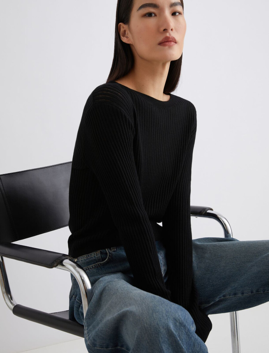 pull ultra-léger en maille côtelée - noir