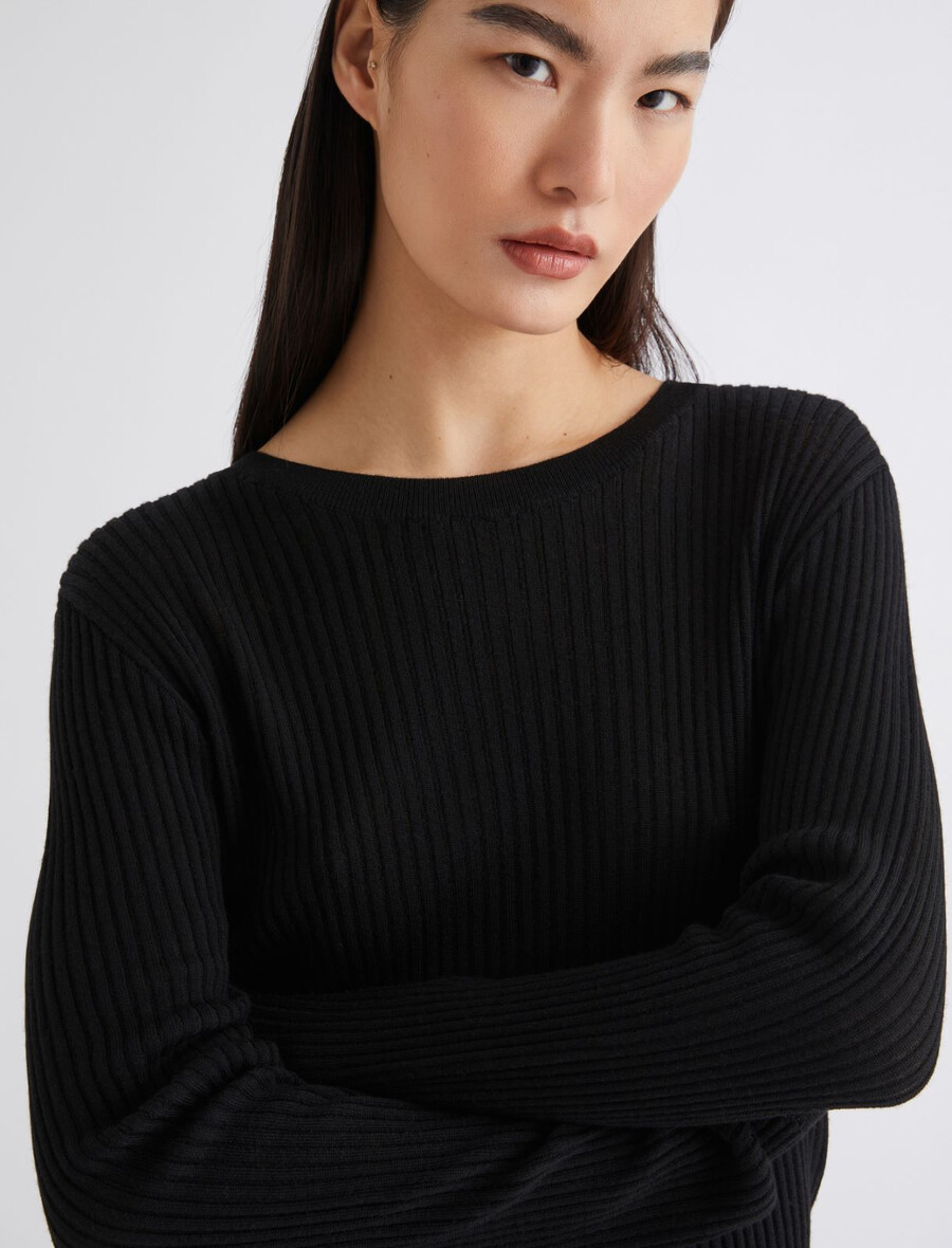 pull ultra-léger en maille côtelée - noir