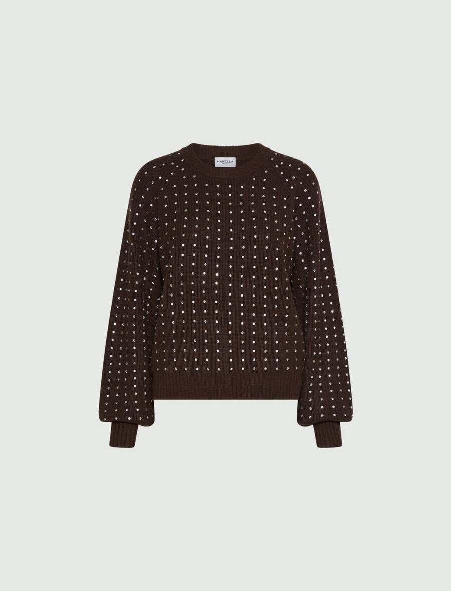 pull à strass - marron